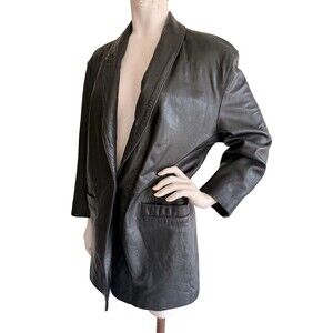 Vintage LUIS ALVEAR Black Genuine Leather Jacket Blazer Long Sleeve Women Size S